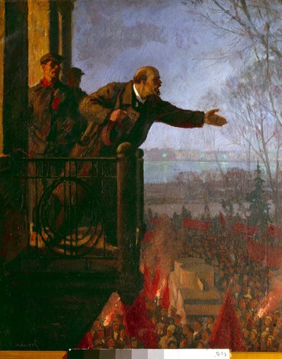 Lenin a Csecsinszkaja-ház erkélyén éjszaka, 1917. április (olaj, vászon) alkotó: Unknown Artist