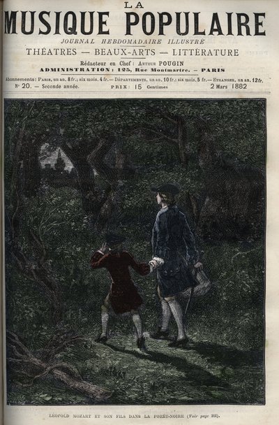 Leopold Mozart és fia, Wolfgang Amadeus a fekete-erdőben - Leopold Mozart és fia, Wolfgang Amadeus a fekete erdőben Németországban - metszet a „populáris zene”-be, illusztris hetilap - 1882 alkotó: Unknown artist