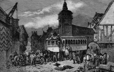 Les Omnibus de Paris a 19. században: az autó 60 üléses - metszet 1892-ből alkotó: Unknown artist