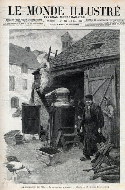 A házi lepárlók - házi lepárlás 1895-ben Párizsban - metszet a „Le Monde Illustré” 1895. évi 1993. sz. alkotó: Unknown artist