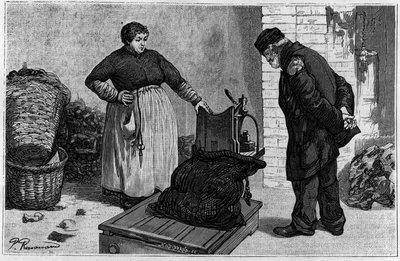 Die Lumpensammler: das Wiegen. Gravur im Journal „La jeunesse“ von Unknown artist