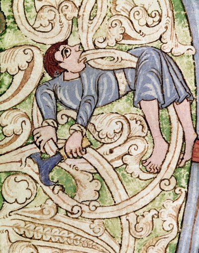 C betűs decoree egy faember ábrázolásáról. Miniatűr Bibliából (Ószövetség) (Ms 3088) 12. századi Coimbra, Egyetemi Könyvtár alkotó: Unknown artist