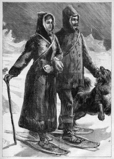 Robert Edwin Peary hadnagy (1856-1920) Grönlandon feleségével – metszet az 1894-es „Le Journal des voyages”-be alkotó: Unknown artist