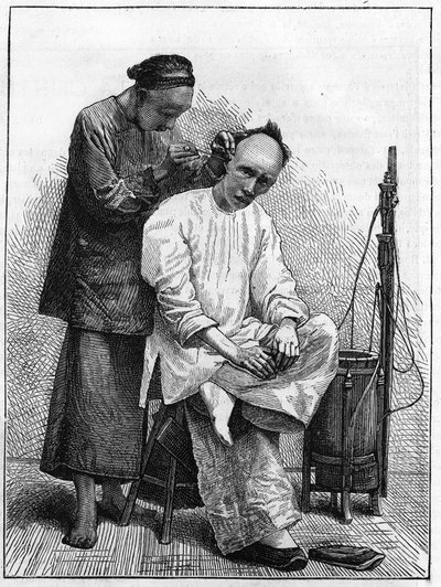 Élet Kínában a 19. században: Az utazó borbély. alkotó: Unknown artist