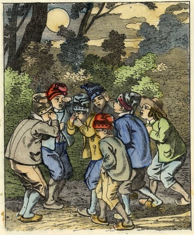 A kis Poucet és testvérei Elveszett az erdőben. Illusztráció Charles Perrault „Le Petit Poucet” című meséjéhez alkotó: Unknown artist
