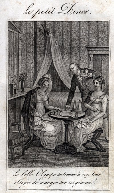 Kis vacsora. Olympe de Gouges (1748-1793), francia betűs nő, forradalmár Celine egyik barátjával. alkotó: Unknown artist