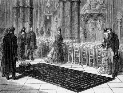 Livingstone sírja a Westminster Abbey-ben – „” Livingstone utolsó utazása 1866-1873”” a „” Tour du Monde”-ban”, 2. szem. 1875 alkotó: Unknown artist