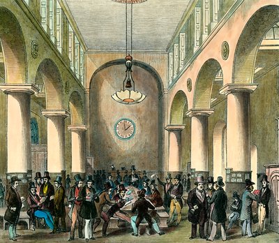 Londoni Értéktőzsde: Londoni tőzsde a XIX. Metszés. Magángyűjtemény. alkotó: Unknown artist