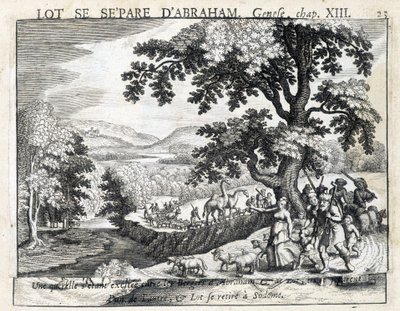 Loth elválik Ábrahámtól – Biblia, metszet alkotó: Unknown artist