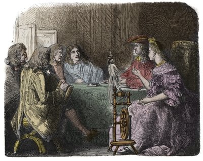 XIV. Lajos üzletet köt minisztereivel Madame de Maintenon lakásában (metszet) alkotó: Unknown artist