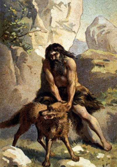 Lycanthropy: annak a kicsapása, aki azt hiszi, hogy farkassá változott. századi króm alkotó: Unknown artist
