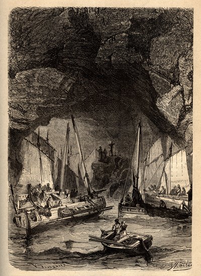 MORGAT barlangjai - Morgat tengeri barlangjai - Finistere - Bretagne - "" PATRIE" vésése - LEÍRÁS PECTURESSE DE LA FRANCE EN 6 KÖTET: LUCIEN HUARD - 19. század vége alkotó: Unknown artist