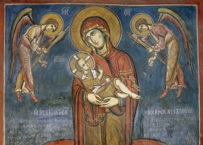 Madonna gyermekkel arkangyalok között, freskó (1192), Panagia Tou Araka templom (borsó Boldogasszony temploma) (UNESCO Világörökségi Lista, 2001), Lagoudera, Troodos-hegység, Ciprus alkotó: Unknown artist