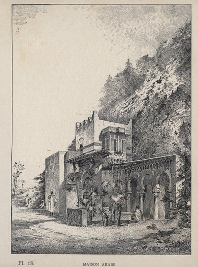 Arab Ház – 1889-es metszet az „Emberi lakhatás története az 1889-es egyetemes kiállításon, Charles GARNIER úr – Librairie centrale des beaux-arts Paris 1889” című könyvében alkotó: Unknown artist