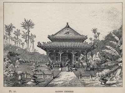 Kínai ház - (Kínai ház) - 1889-es metszet az „Emberi lakhatás története az 1889-es egyetemes kiállításon, Charles GARNIER úr – Librairie centrale des beaux-arts Paris 1889 című könyvében alkotó: Unknown artist
