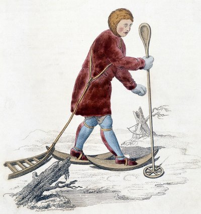 Hermelinra vadászó ostiak törzs (hanti vagy khante) embere (a paleozibériai vadásztörzs az Ob-völgy középső völgyének erdőterületén telepedett le). Illusztráció 1803-ból. alkotó: Unknown artist