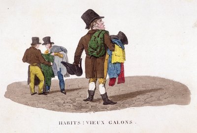 Férfi ruhákat árul az utcán. alkotó: Unknown artist