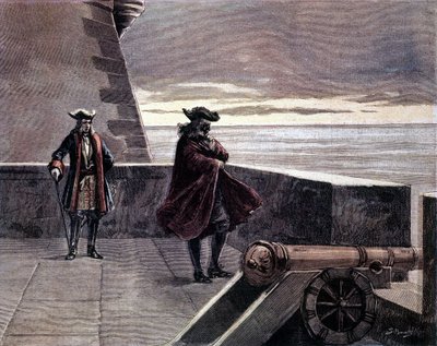 Férfi vasmaszkkal a tornyában. 19. századi metszet. alkotó: Unknown artist