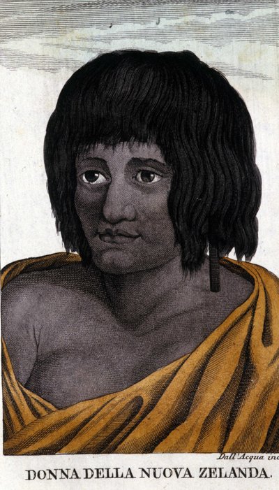 Maori nő Új-Zélandról. század elejéről származó metszet. alkotó: Unknown artist