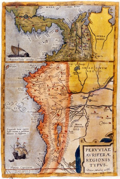 Kolumbia és Peru térképe. 1590. alkotó: Unknown artist