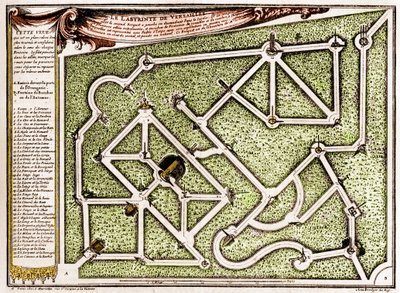 Andre Le Notre (1613-1700) által készített útvesztő térképe a versailles-i kastély parkjában. Metszet a „” La Nature-be. Revue des sciences et de ses applications aux arts et a l
