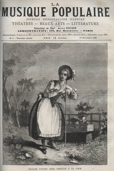 Marie Justine Benoite Duronceray (Madame Favart) a „Ninette a la cour ou le Caprice amour” című filmben – három felvonásos vígjáték és vers, közelharci, Charles Simon (Charles-Simon) Favart – metszet a „La musique populaire”-ben ””” - illusztrált hetilap alkotó: Unknown artist