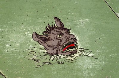 Tengeri szörnyeteg a démon fejével. az Urbano Monte atlasz térképének részlete alkotó: Unknown artist