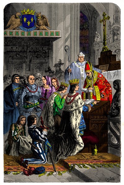 VIII. Károly (1470-1498) és Bretagne-i Anna (1477-1514) házassága 1491. december 13-án a langeais kastélyban, metszet XIX. alkotó: Unknown artist