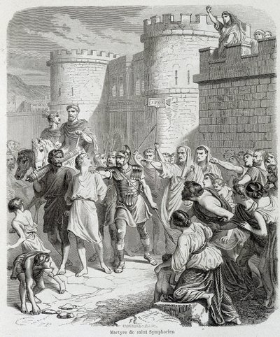 Saint Symphorien mártíromsága – a „Histoire des Popes” című könyvében, Maurice Lachatre alkotó: Unknown artist