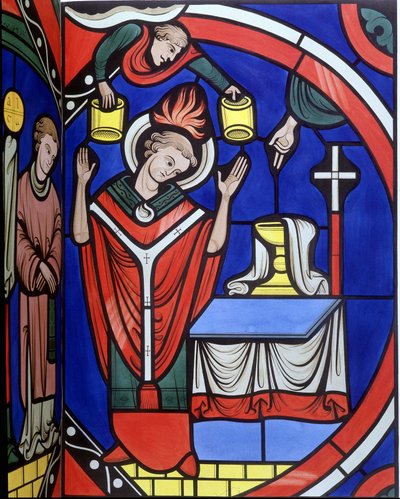 Mass. College hasonlata egy ólomüveg ablakot a Le Mans-i katedrálisból. 19. századi nyomkövetés. alkotó: Unknown artist