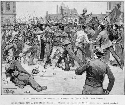 Május 1. (1891) Fourmies-ben – ütközés a sztrájkolók és a társulat között – a „” Le Monde Illustré”-ben” alkotó: Unknown artist