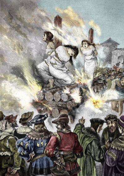 Középkori inkvizíció: Boszorkányok elégetése egy francia városban alkotó: Unknown artist