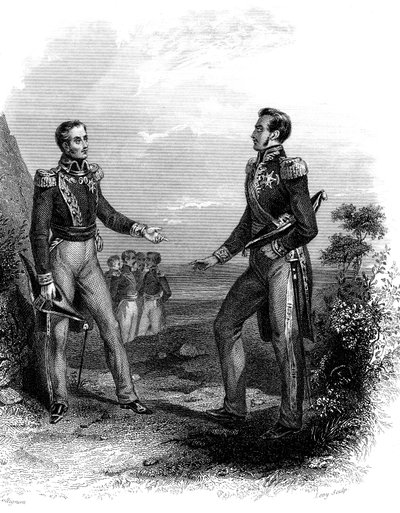 Jose San Martin és Simon Bolivar találkozója alkotó: Unknown Artist