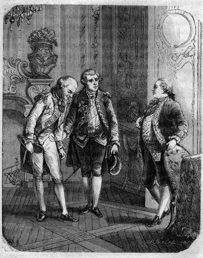 Találkozó Marbeuf grófja, Korzika 1772-ben katonai kormányzójává kinevezett grófja és Pascal (Pasquale) Paoli között. In "" Pasquale Paoli vagy a Pontenuovo útvonalon "" "by F.D. Guerrazzi. 1872. alkotó: Unknown artist