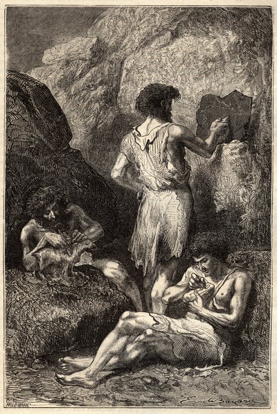 Férfiak kőkorban - Férfiak kőkorban - 19. századi metszet alkotó: Unknown artist