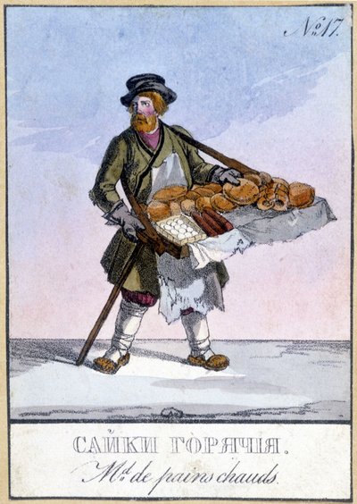 Forró kenyerek kereskedője Oroszországban a 19. században. alkotó: Unknown artist