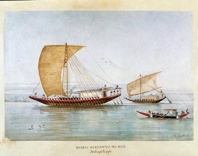 Kereskedelmi hajó a Níluson az ókori Egyiptomban (akvarell alkotó: Unknown artist