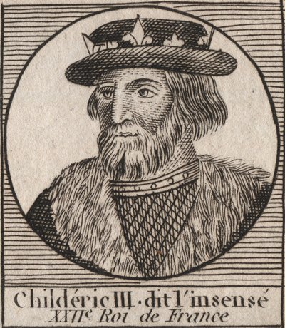 Meroving-dinasztia: III. Childeric (714-755) frankok királyának portréja - III. CHILDERIC (megh. 754) frankok királya, 741-751 és az utolsó Merovingok - metszet az „Instruction sur l