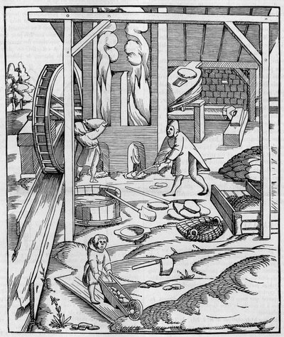 Hidraulikus motorral működtetett fém kemencefúvó. Sebastien Munster „” Cosmographie”-ban (1555) megjelent metszet fac simile (Fac-simile). Metszet a „természetbe”: áttekintés a tudományokról és alkalmazásukról a művészetben és az iparban” 10 alkotó: Unknown artist