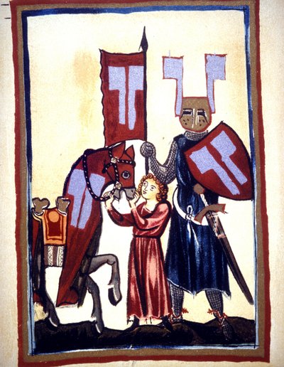 A „Manesse” vagy „Manessesche Liederhandschrift” kódex miniatúrája, amely egy 1300 és 1330 között Elzászban készült kézirat egy nevezetes Zürich számára. Wolfram von Eschenbach német költő ábrázolása, aki 1200 között írta a „Parzival” című regényt. alkotó: Unknown artist