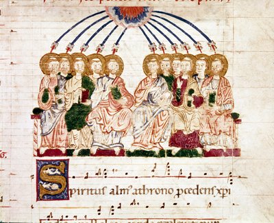Miniatűr pünkösd egy fokozatos antifonariából (tropair) (ms. 65) 12. századi Plaisance, Biblioteca Capitolare alkotó: Unknown artist