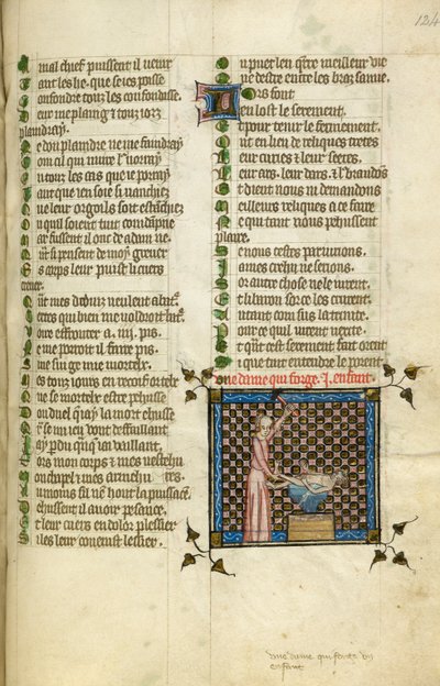 Miniatűr bemutatók, amint a természet babát kovácsol, a „Le Roman de la Rose”-ból, 1380 körül (miniatűr) alkotó: Unknown artist