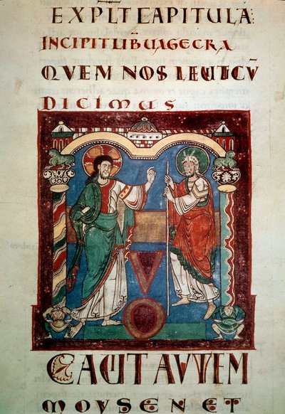 Hónap Isten előtt. Megvilágított oldal Saint Martial de Limoges tropárjából. Debütált a 11. századi Párizsban, B.N. alkotó: Unknown artist