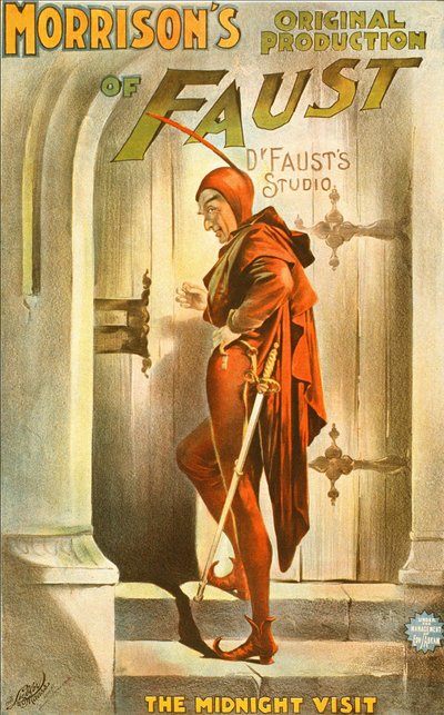 Morrison eredeti Faust-produkciója: az éjféli látogatás - egy színdarab plakátja: Faust látogatásának illusztrációja alkotó: Unknown artist