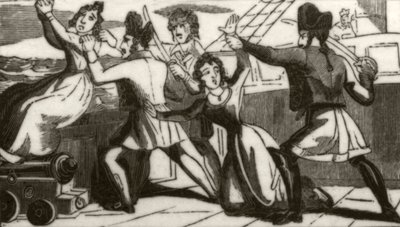 "Mrs Glass és lánya könyörög a kalózoknak, hogy mentsék meg az életüket", 1836 körül alkotó: Unknown artist