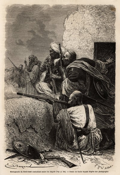 Muszlim hegymászók telepedtek le Svat hegyeibe, és 1863-ban egy angol expedíció ellen harcoltak, hogy megállítsák a régió falvak kifosztását. Guillaume Lejean 1866-os metszete Pandjab és Kasmír történetének illusztrálására, megjelent a "" Le tour du alkotó: Unknown artist