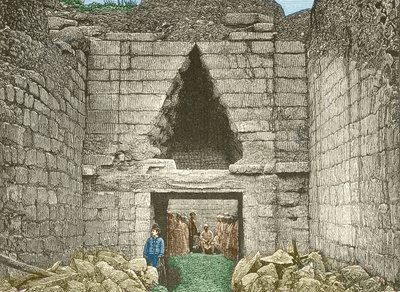 Mükénész, az oroszlánok kapuja, amelyet Schliemann fedezett fel alkotó: Unknown artist