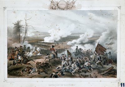 Bonaparte Napóleon a marengói csatában, amelyben a francia "hadsereg" legyőzte az osztrák csapatokat (színes nyomat) alkotó: Unknown Artist