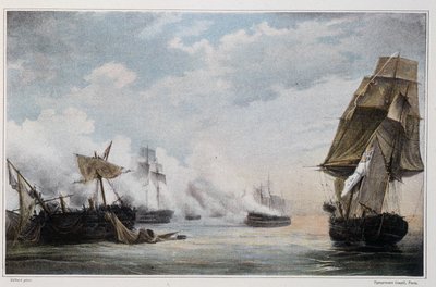 Tengerészeti csata a francia „Formidable” és az angol hajók, a „Cesar”, a „Spencer”, a „Venerable” és a „Temze” fregata között Cadiz előtt július 13-án. alkotó: Unknown artist