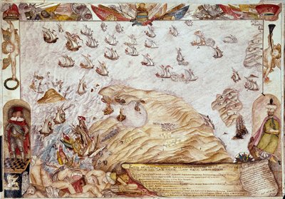 Tengerészeti csata a török és a velencei flották között 1661-ben - Miniatűr - Velence, Biblioteca Marciana alkotó: Unknown artist